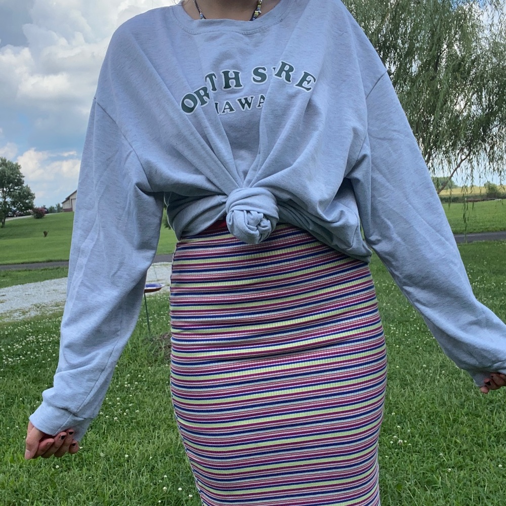 neon striped above the knee skirt